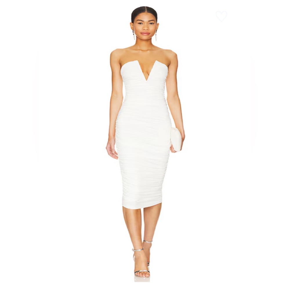 NWT Superdown Vivienne Ruched Midi Dress in White Sz Medium $88